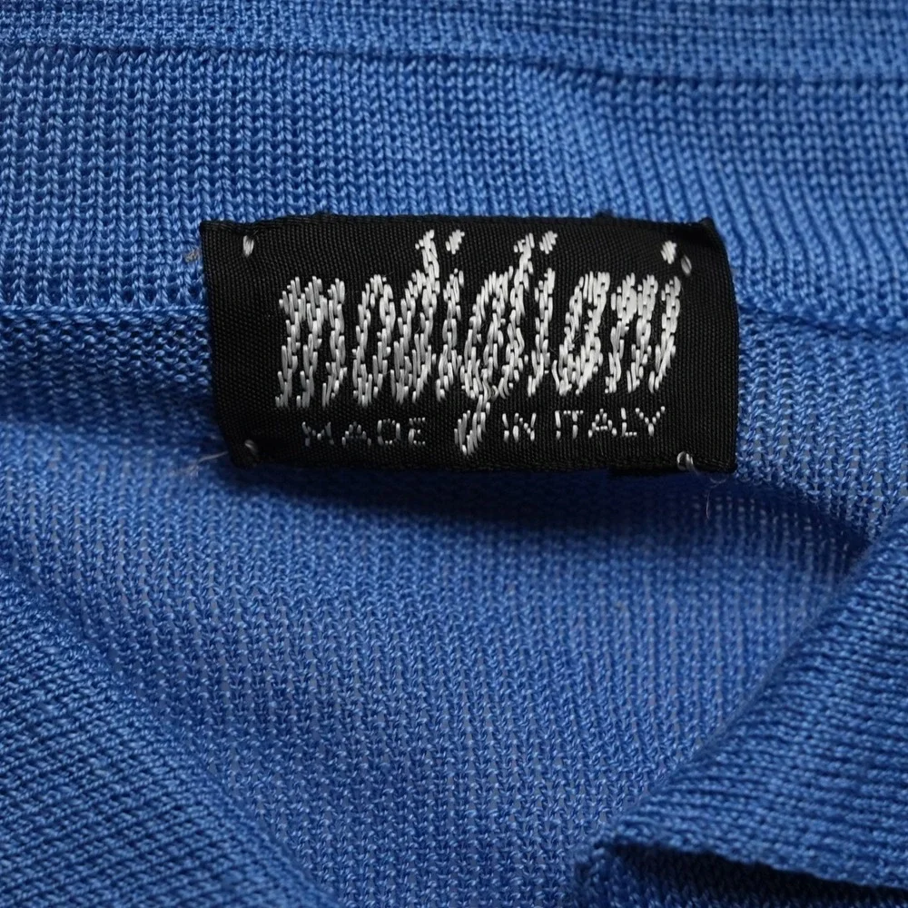 Vintage Modigliani Knit Polo Shirt Mens 48 Blue Striped Made in Italy 90s Retro - Picture 7 of 16